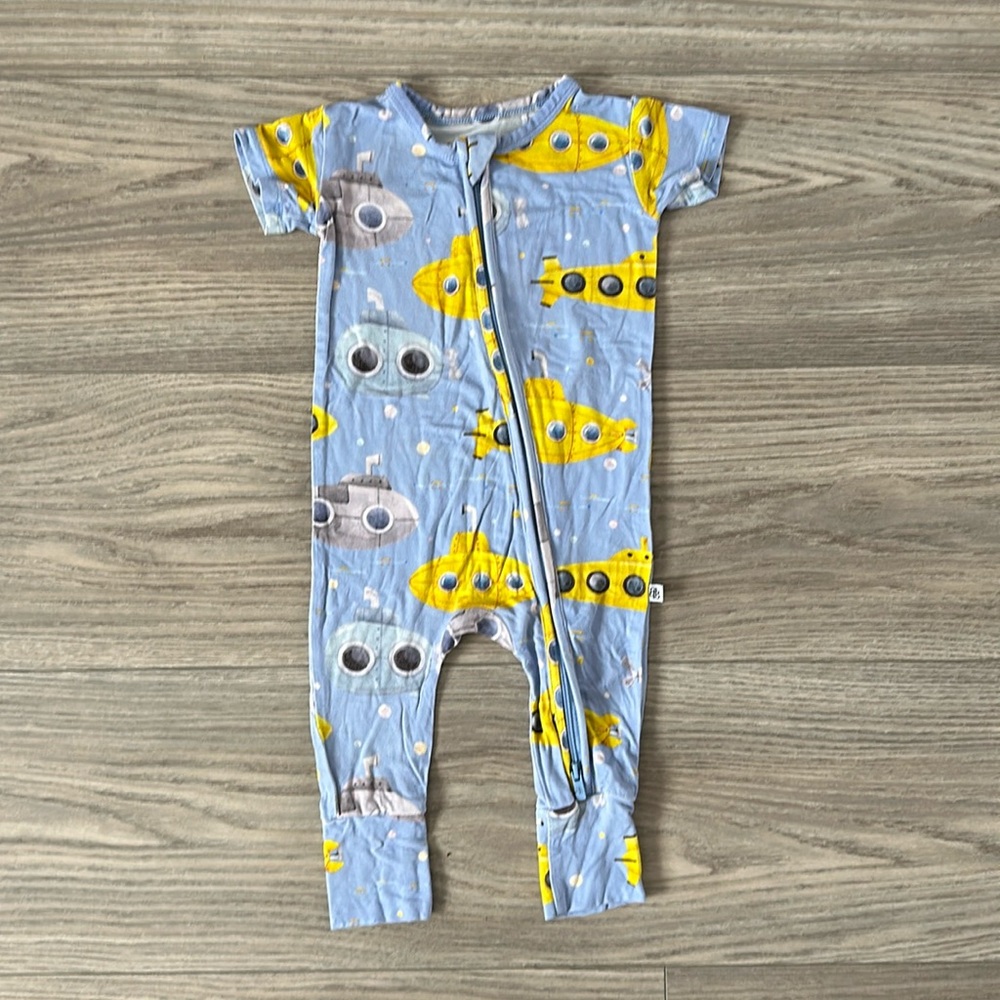 Little Bum Bums - 3-6m - Bamboo Yellow Bumarine Submarine Short Sleeve Romper